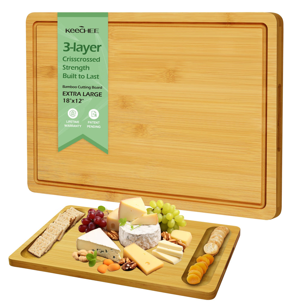 Extra Large Bamboo Cutting Board for Kitchen - 18 Inch Wood XL Cutting Boards with Juice Groove and Handles Wooden Chopping Board for Meat Cheese Fruit & Vegetables (Pre Oiled Natural)