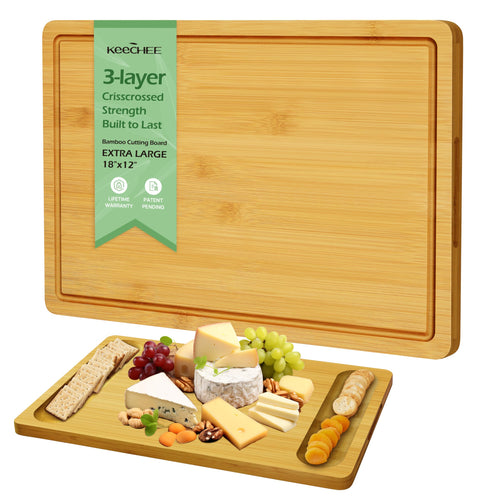 Extra Large Bamboo Cutting Board for Kitchen - 18 Inch Wood XL Cutting Boards with Juice Groove and Handles Wooden Chopping Board for Meat Cheese Fruit & Vegetables (Pre Oiled Natural)
